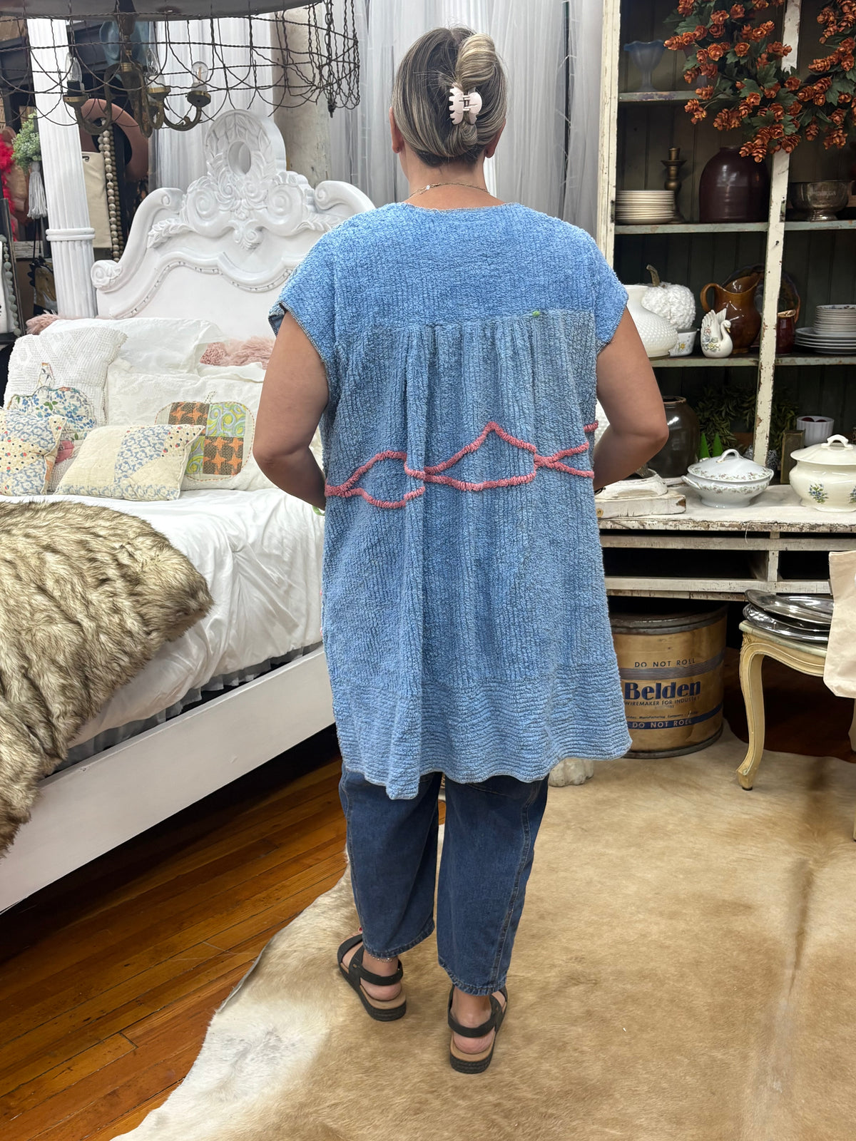 Sleeveless Light Blue Chenille Vest