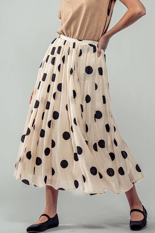 Polka Dot Elastic Waist Midi Skirt