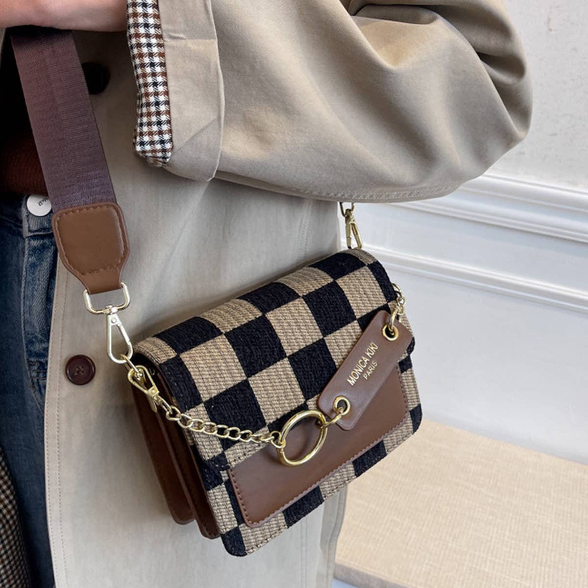 Trendy Checkered PU Crossbody Bag
