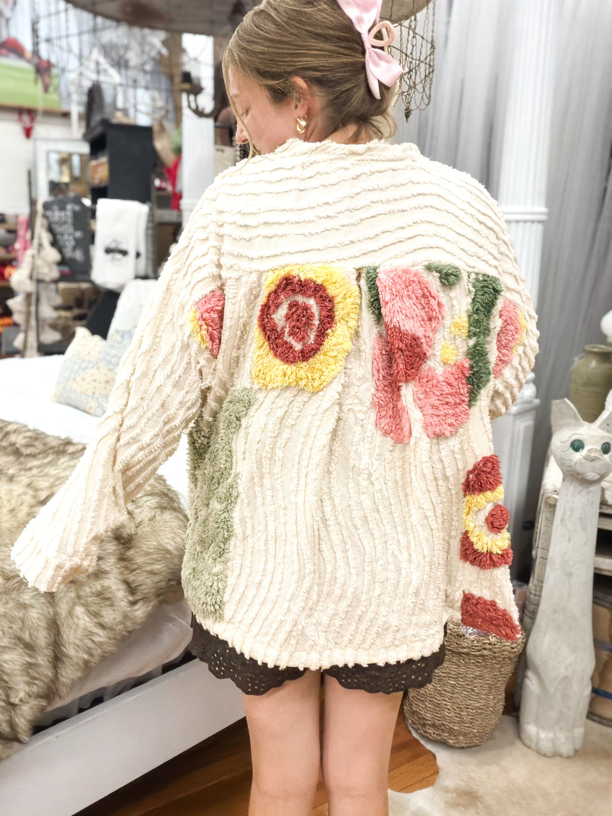Colorful Tufted Floral Chenille Jacket