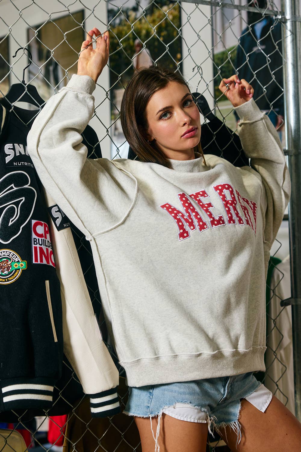 "MERRY" Varsity Mock Neck Sweatshirt