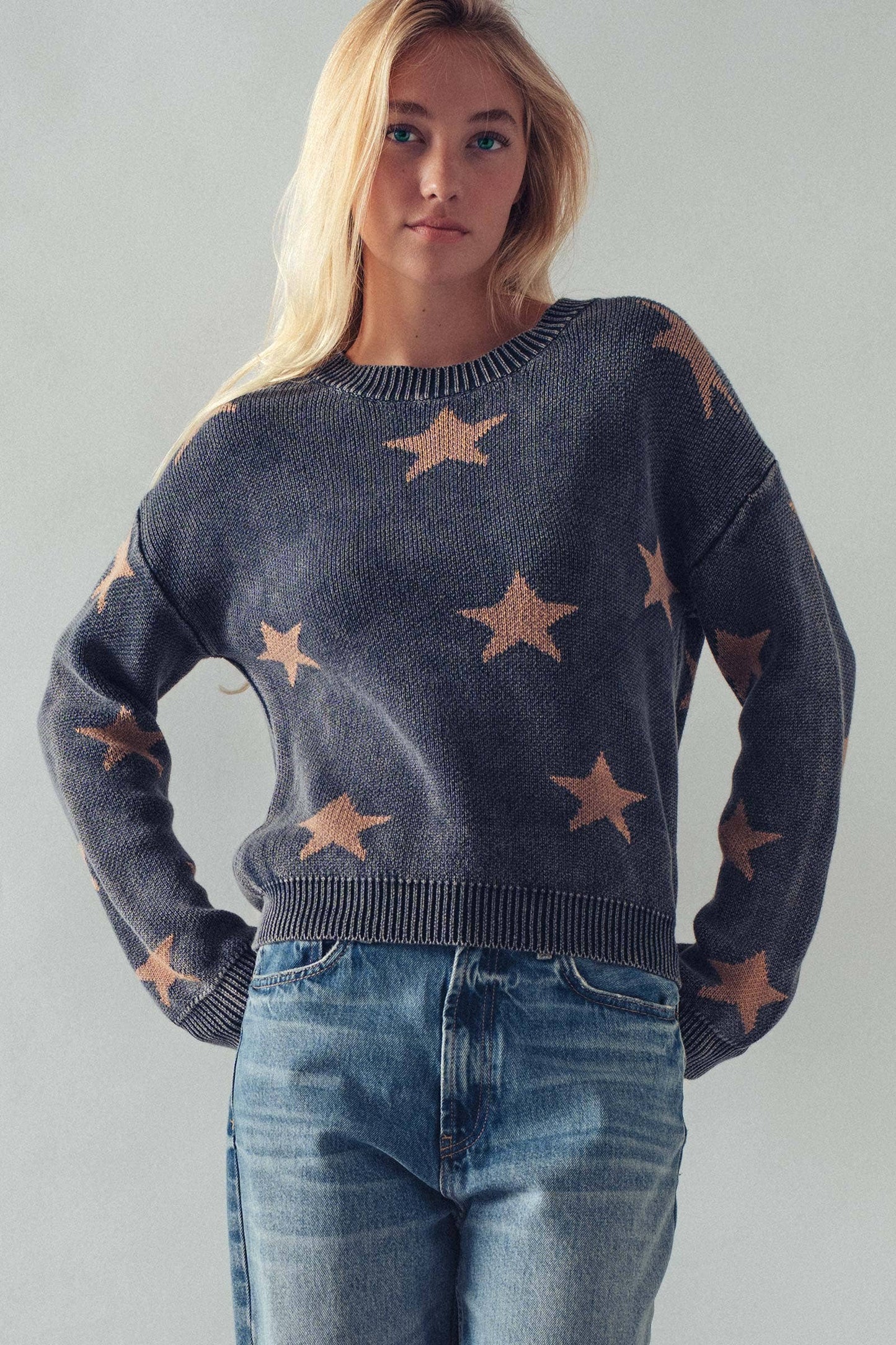 Mineral-Wash Star Motif Knit Sweater