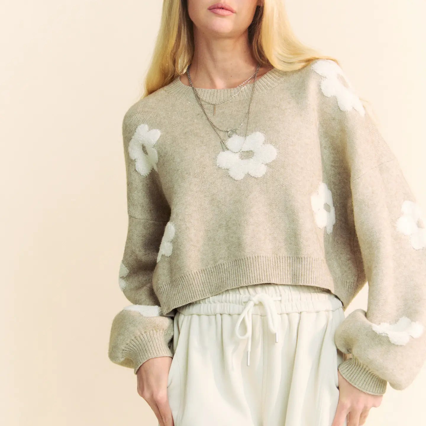 Floral Printed Loose Fit Knit Sweater