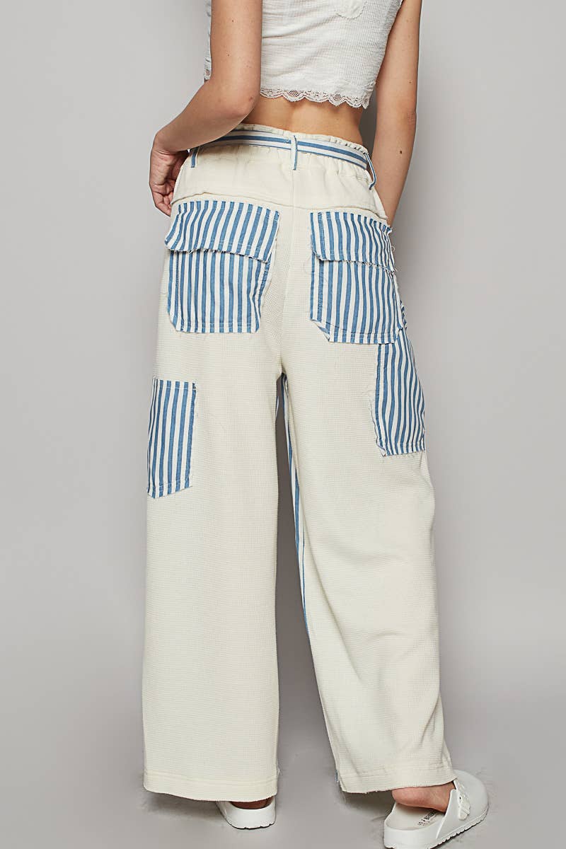 Striped Front Mesh Pockets Woven Pants