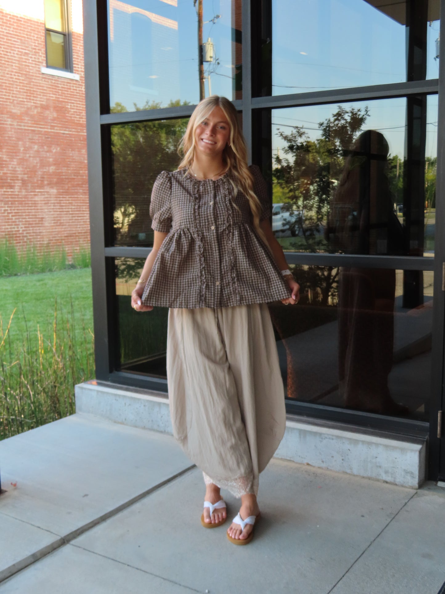 Button Up Gingham with Ruffle Top