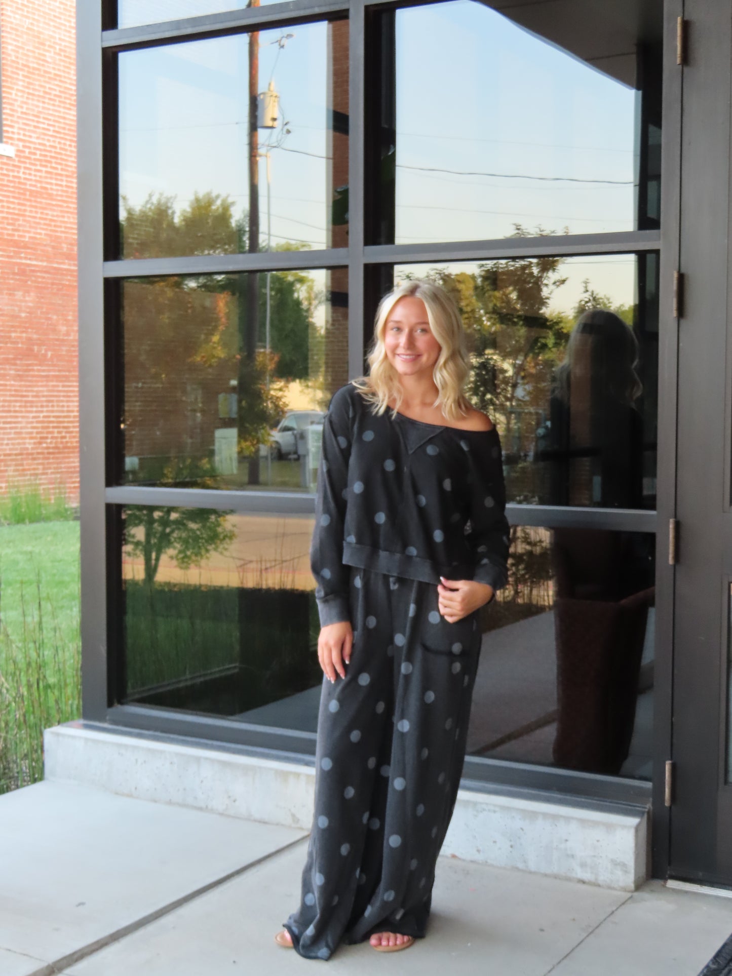 Polka Dot Long Sleeve Loose Fit Sweatshirt