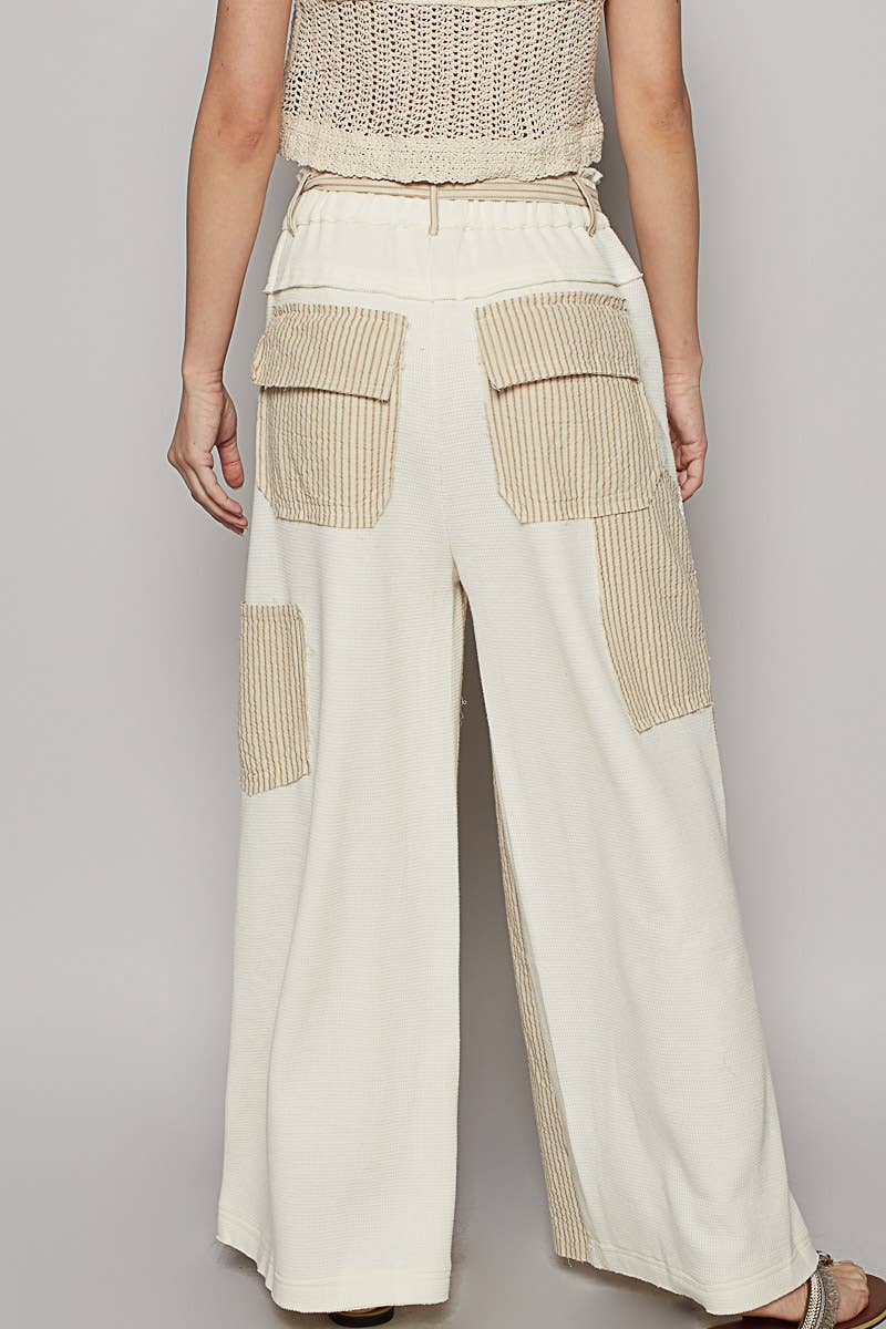 Striped Front Mesh Pockets Woven Pants