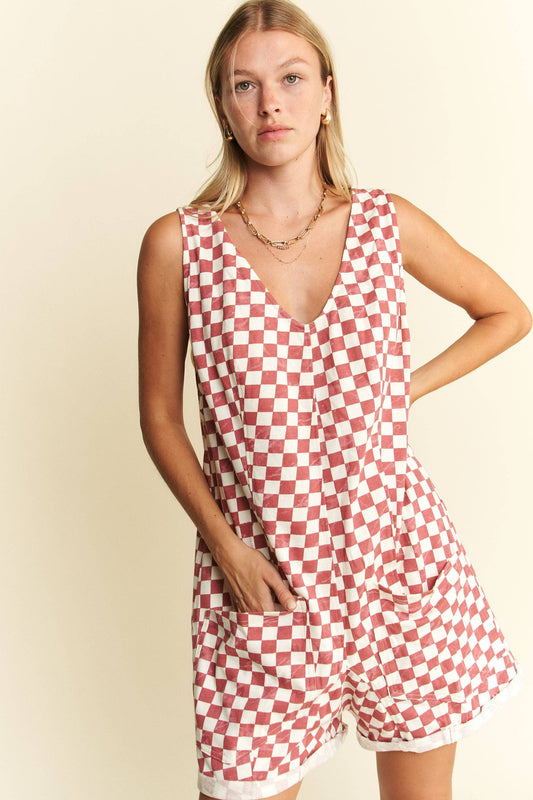 PLUS SIZE PLAID PRINT SHORTS ROMPER