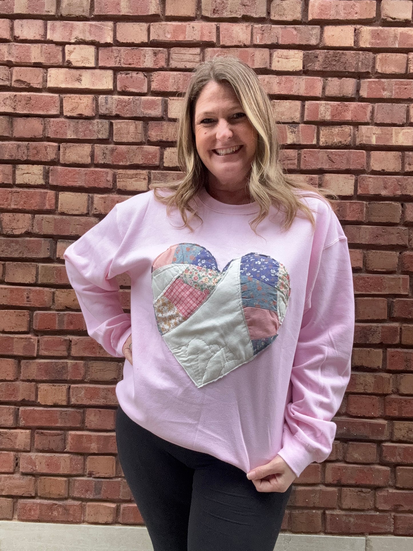 Quilted Heart Sweatshirt - Pink