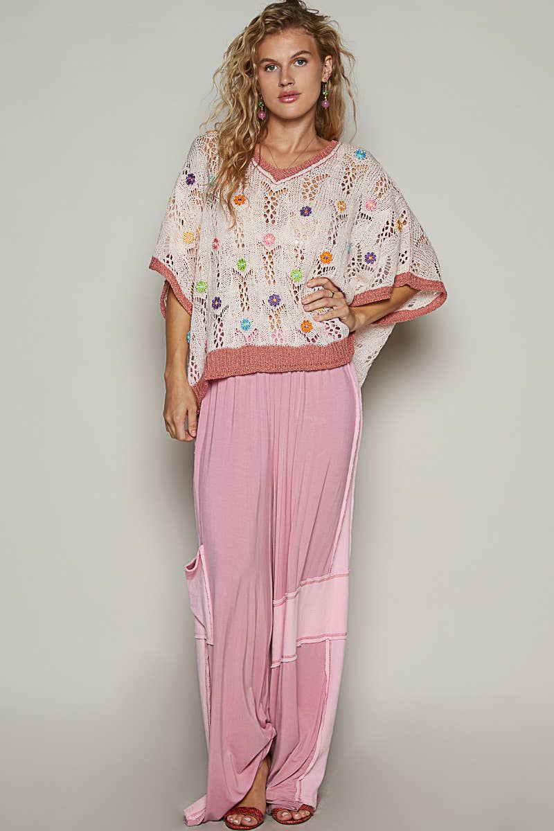 V-neck Sleeveless Flower Thin Sweater Top