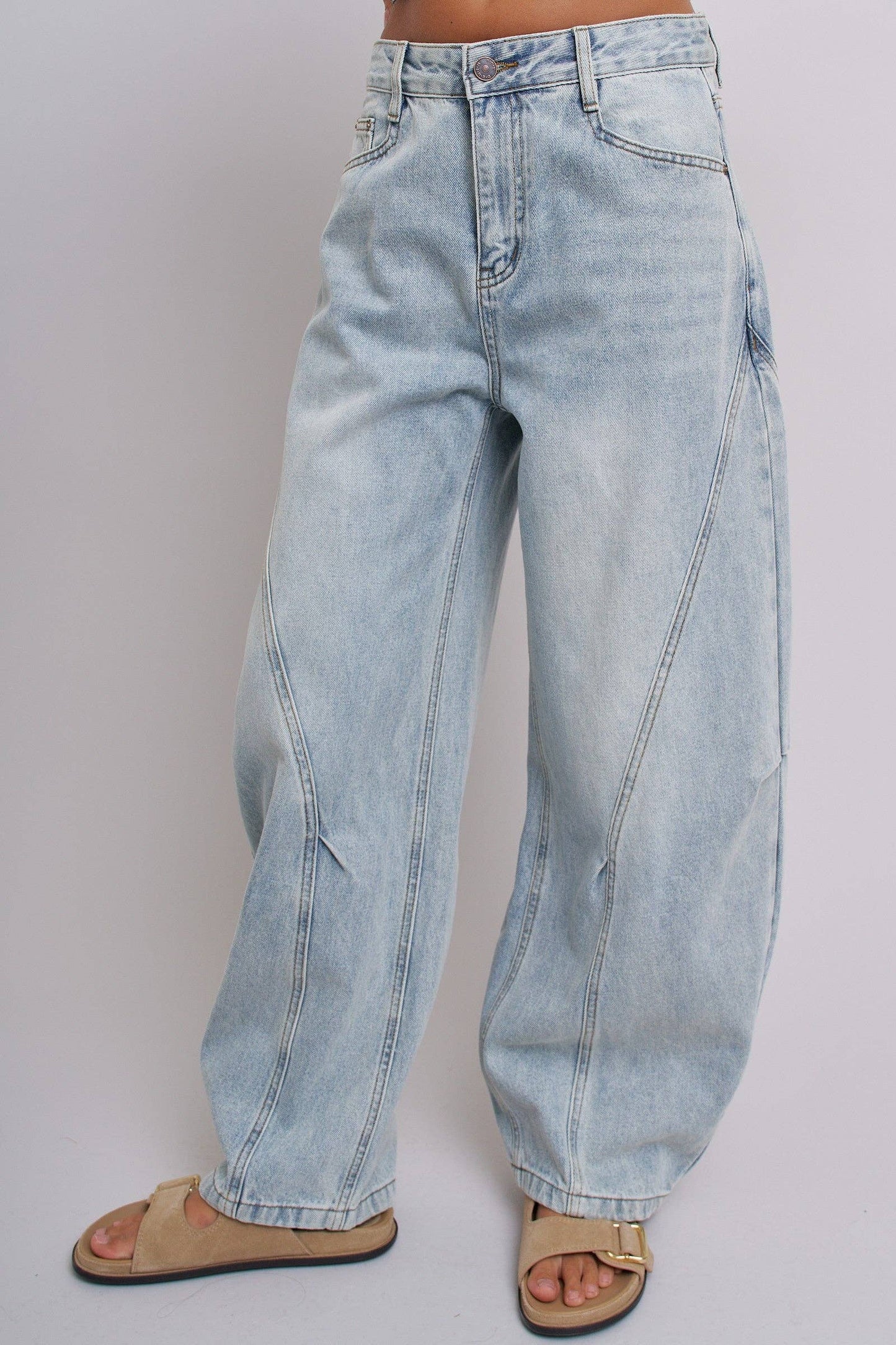 Vintage Wash Barrel Leg Utility Tab Jeans