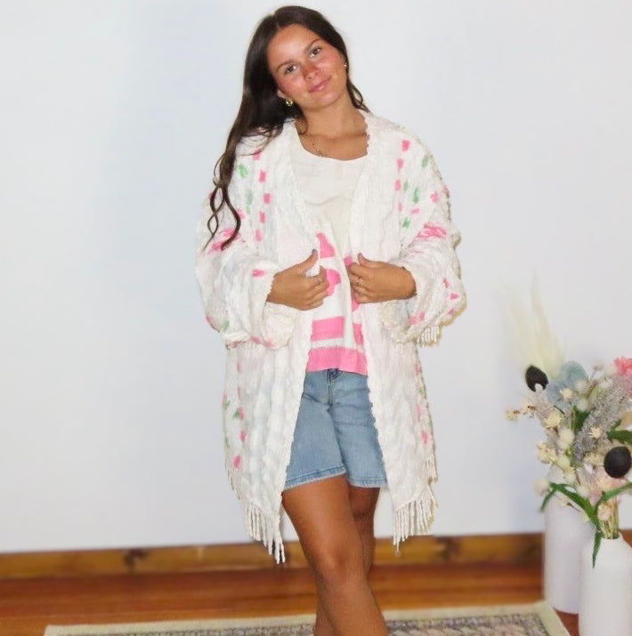 Vintage White Chenille Jacket with Fringe