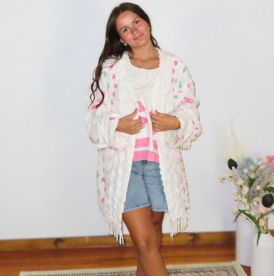 Vintage White Chenille Jacket with Fringe