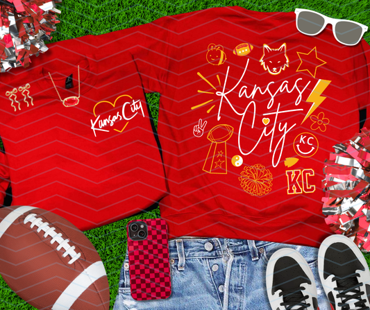 Front/Back Kansas City Script Collage Red Sweatshirt