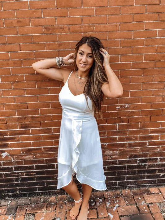 White V-Neck with Spaghetti Straps Dress