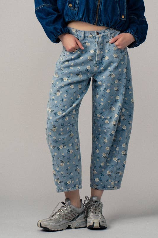 Floral Print Relaxed Fit Denim Pants