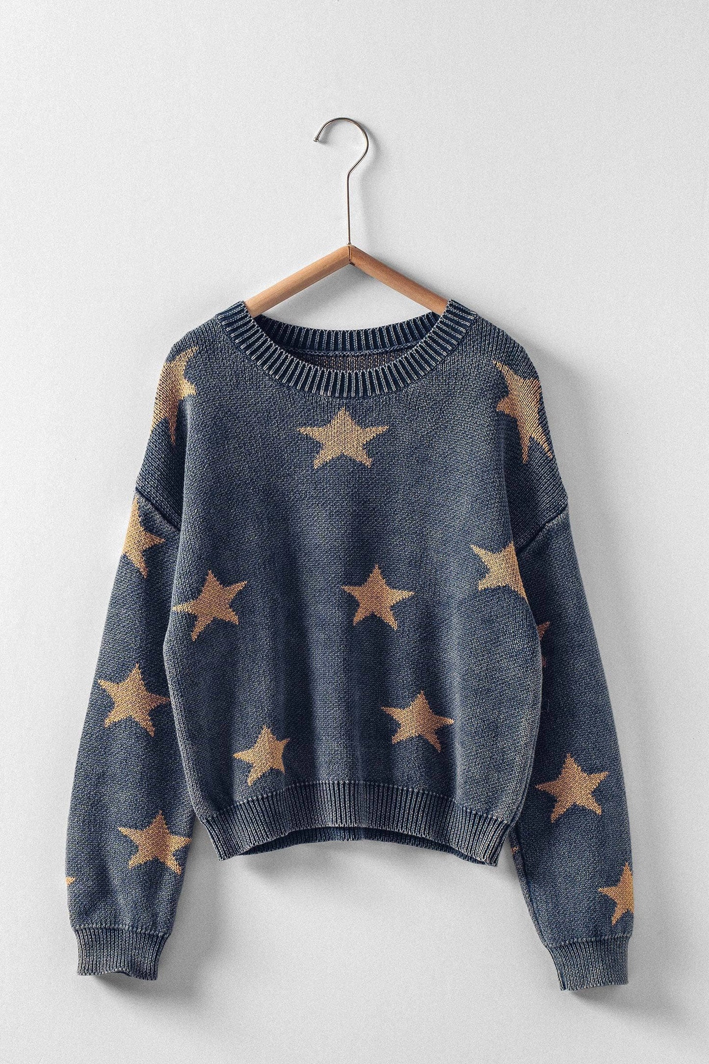 Mineral-Wash Star Motif Knit Sweater