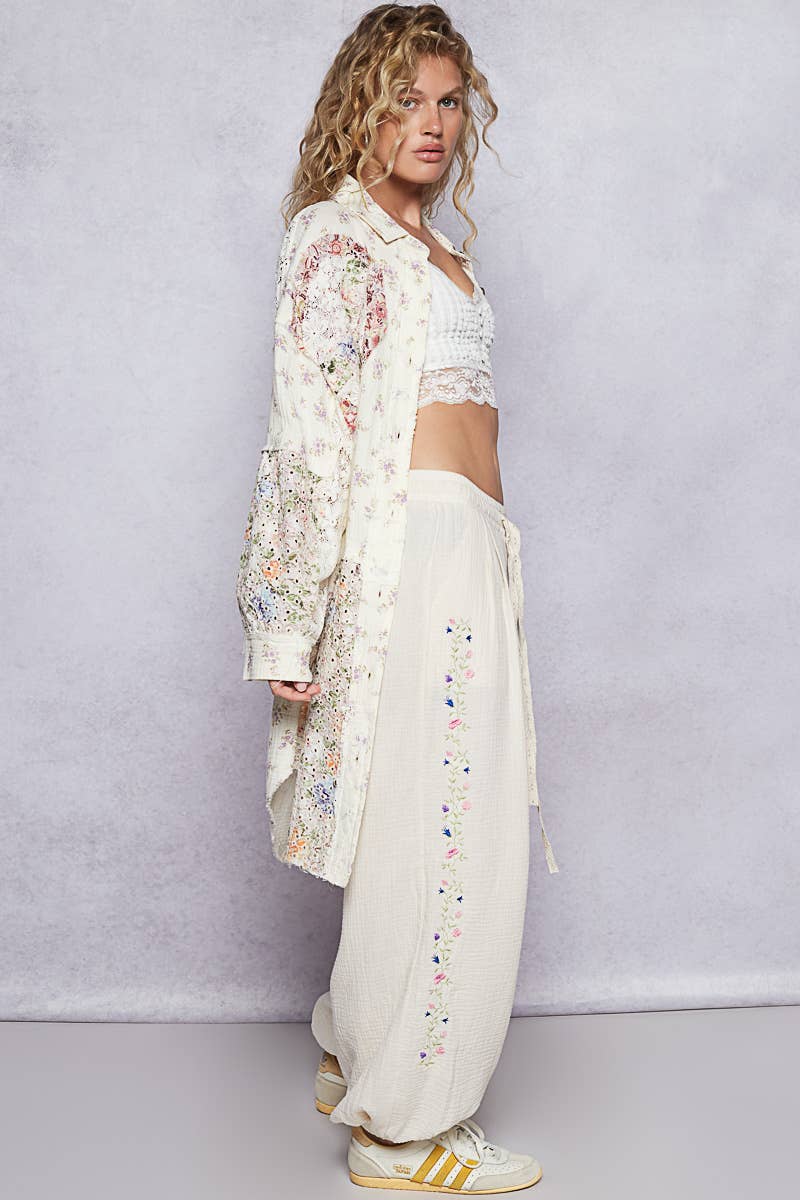 Long Sleeve Double Gauze Floral Peace Shirt
