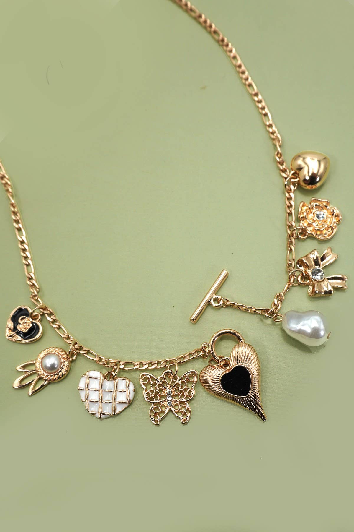 Charm Necklace - Heart Bow Pearl Flower