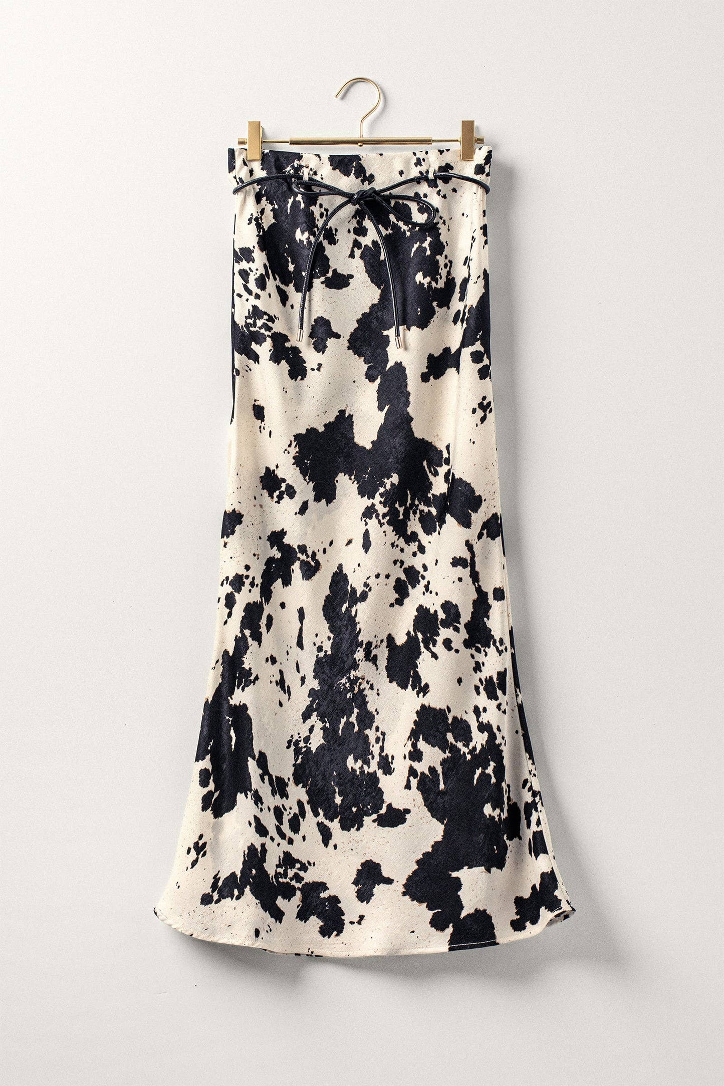 Cowhide Print Satin Drawstring Midi Skirt