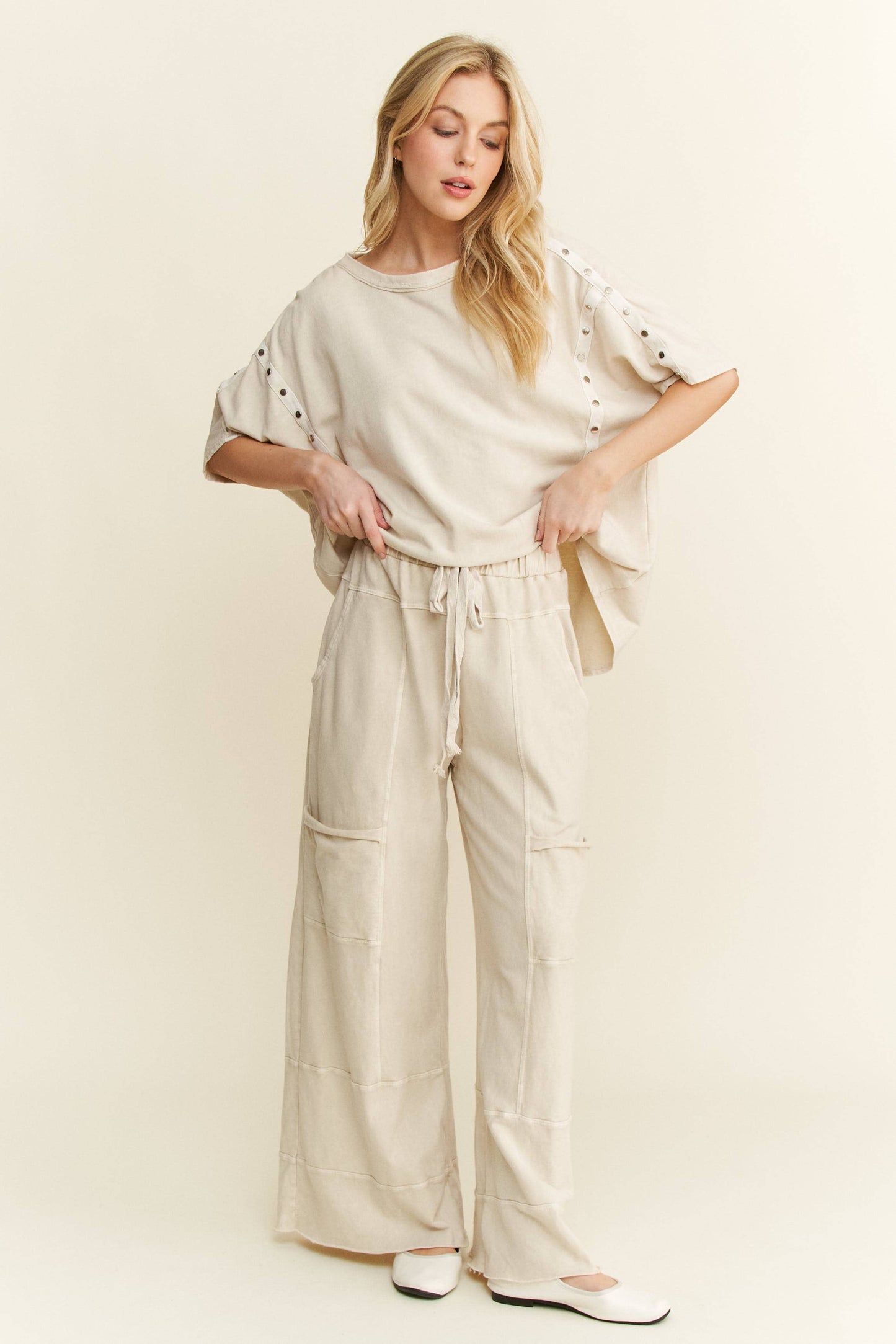 Mineral Wash Wide Leg Cropped Pants