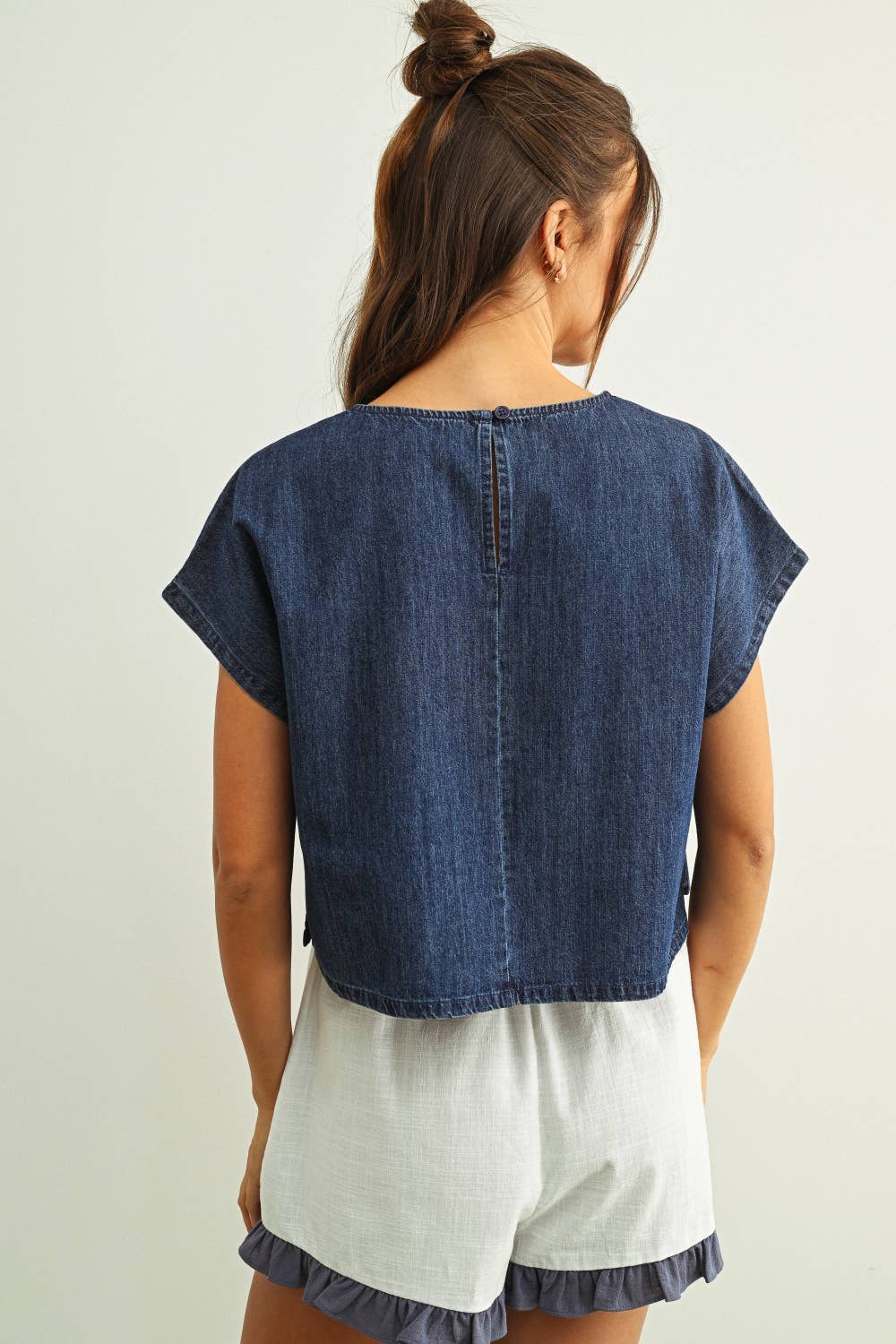 MIxed Fabric Flag Patched Dolman Sleeve Top