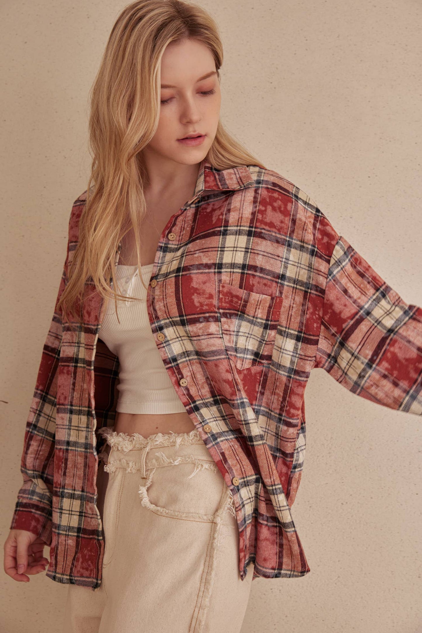 Oversized Plaid Shirt with Star Patches