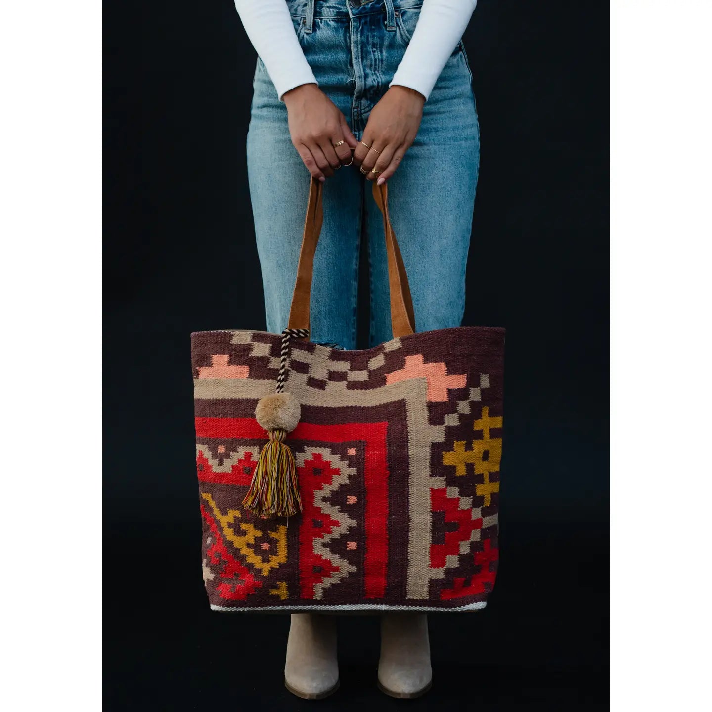 Brown & Multicolored Aztec Tote Bag