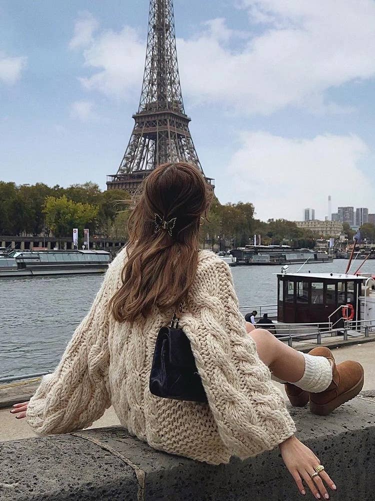 Slouchy Cable Knit Flare Sleeve Chunky Sweater Jumper