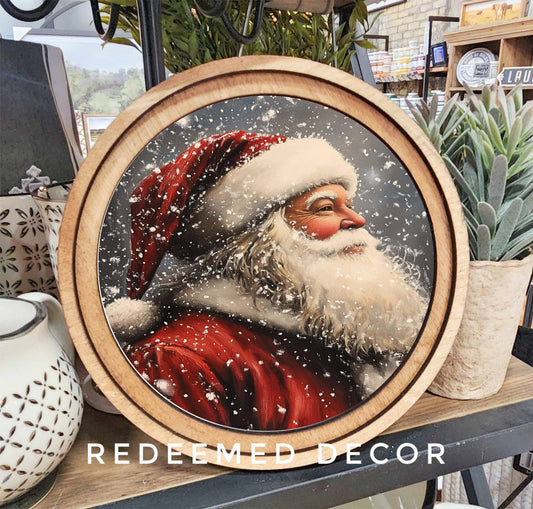 8" Round Antique Santa Art