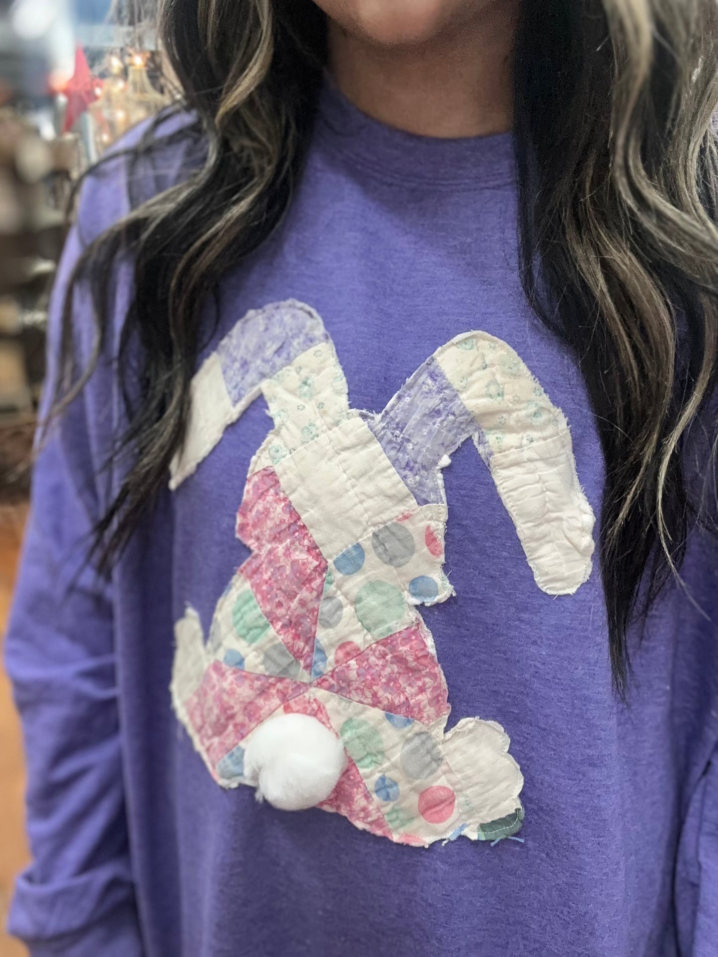 Bunny Quilted Patchwork Sweatshirt - Purple
