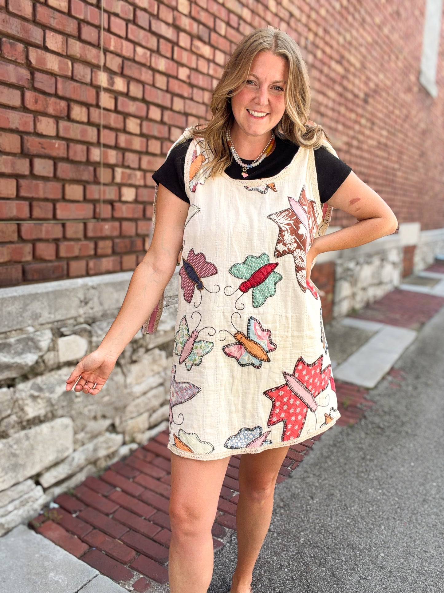 Butterfly Quilt Pattern Sleeveless Dress with Ties