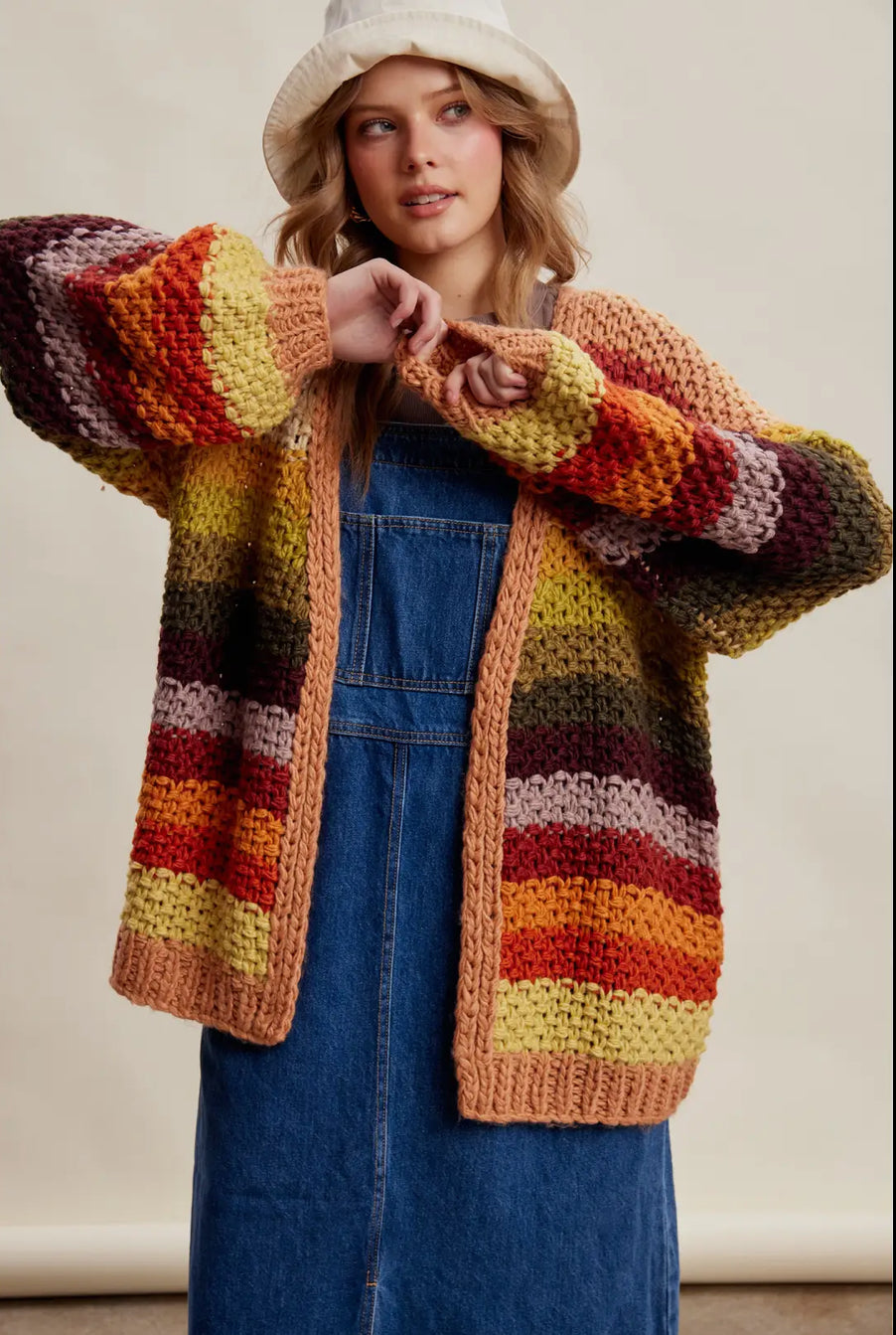 Rainbow Hand-Crochet Open Cardigan