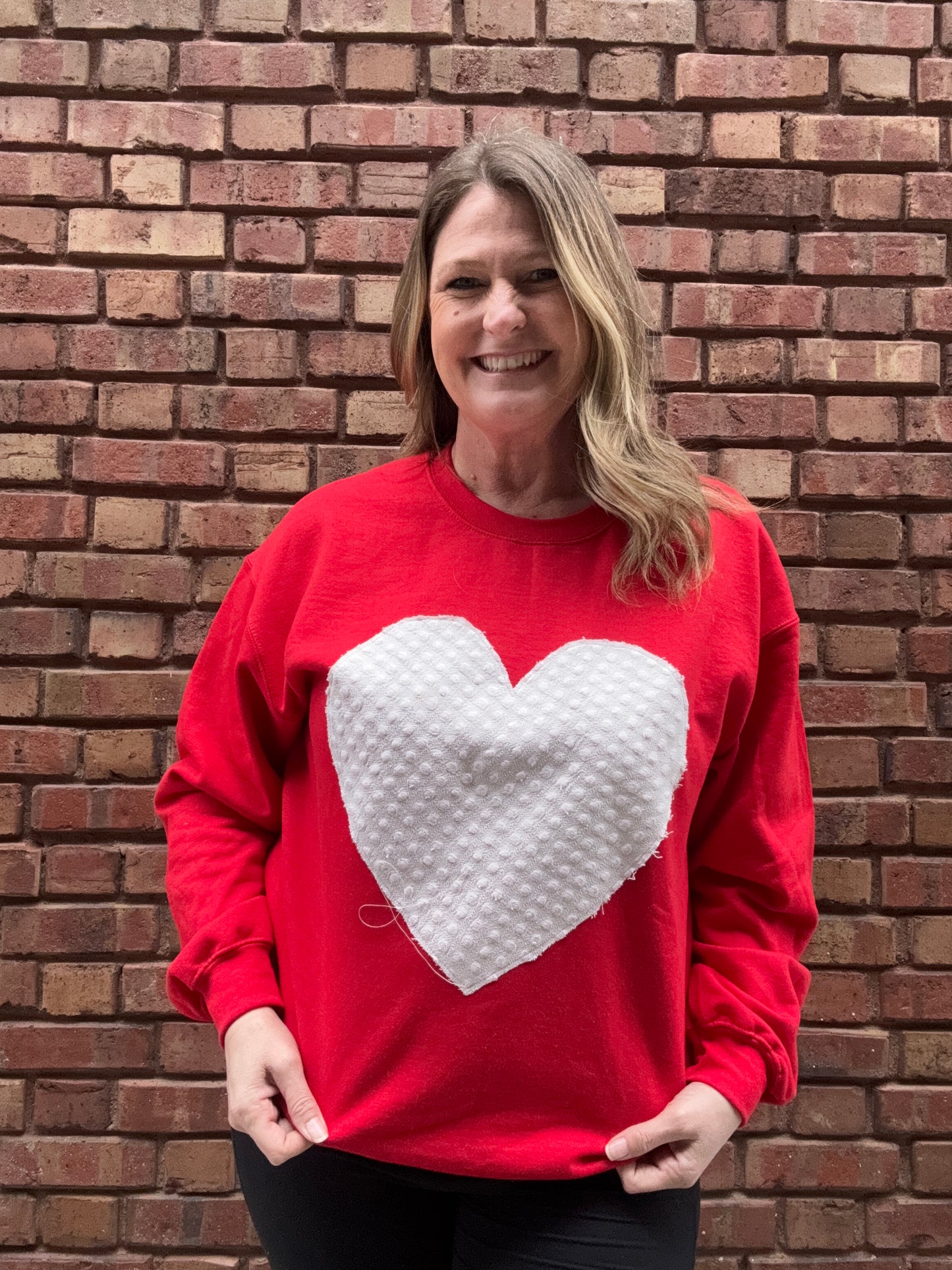 Pom Dot Pink Heart Sweatshirt - Red