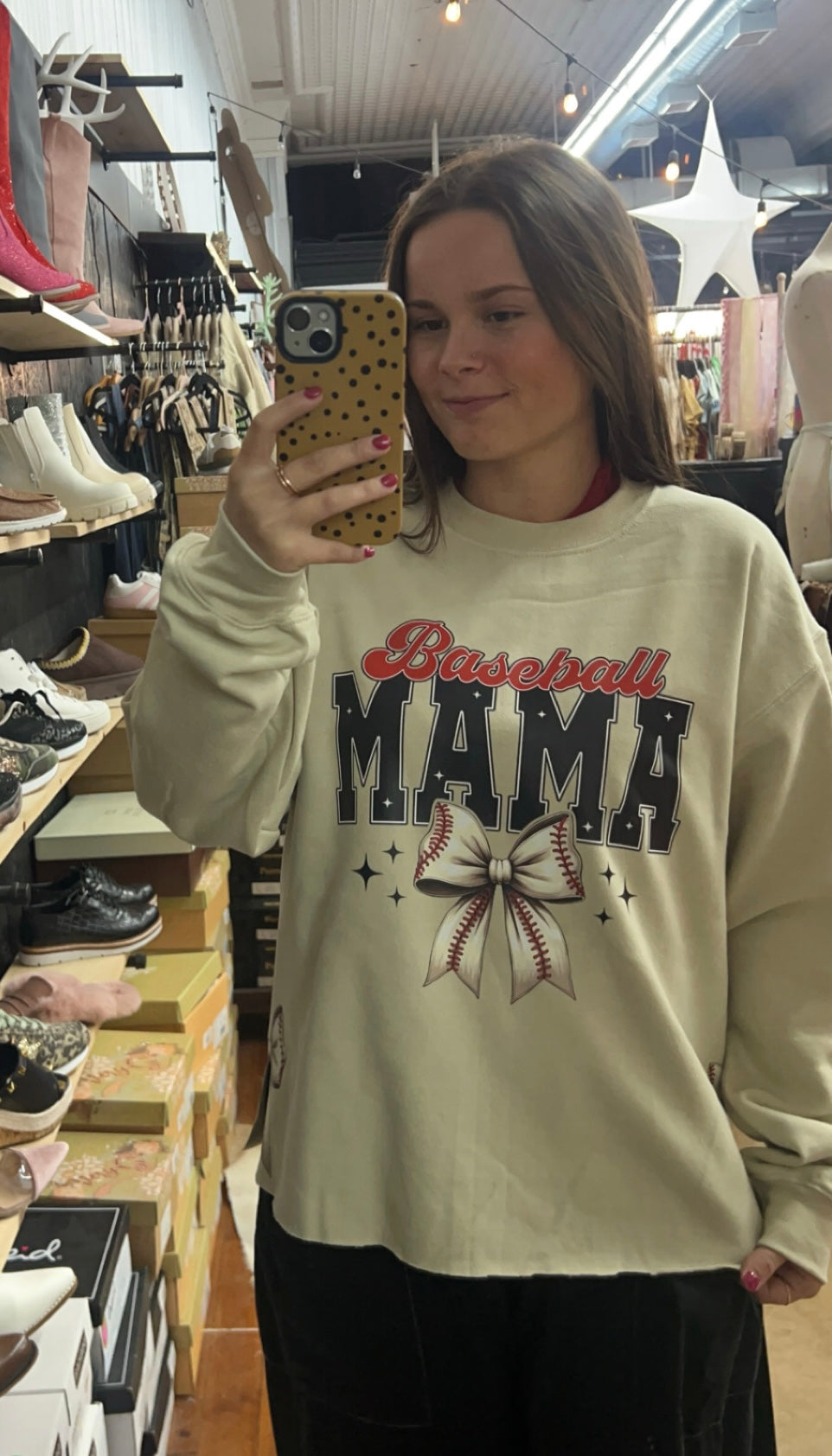 Baseball Mama Block Letter Bow Sweatshirt