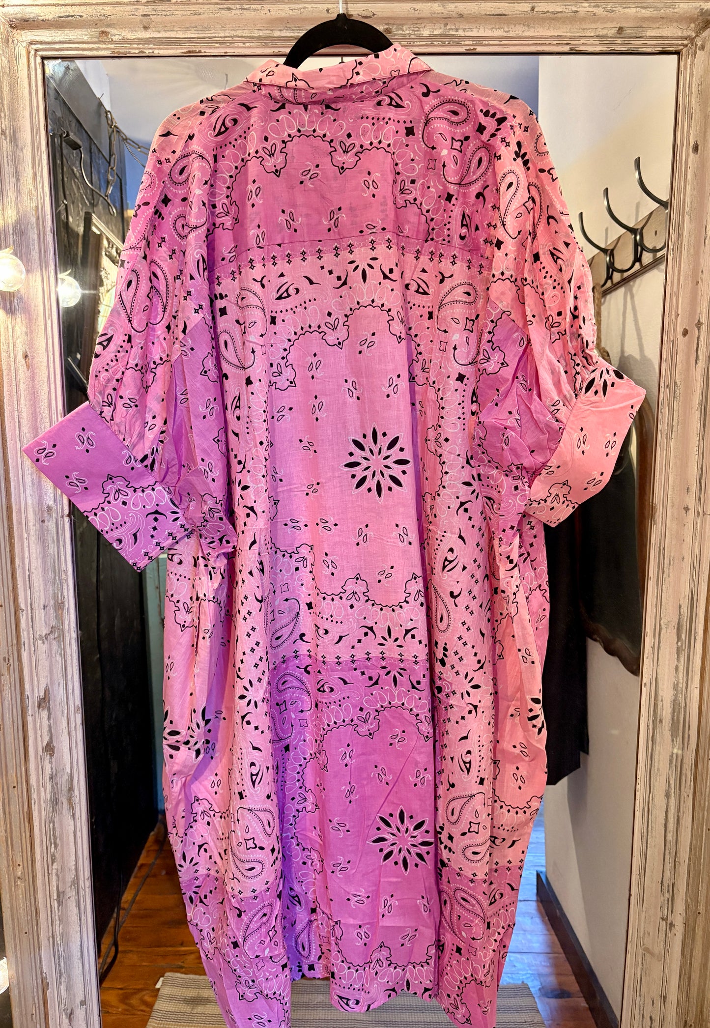 Short Sleeve Floral Printed Maxi Length Button Down Dress