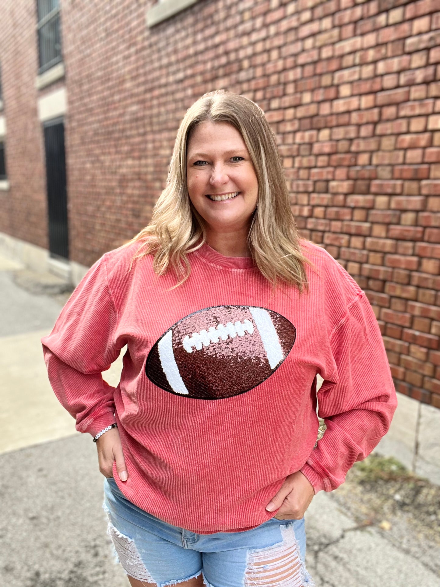 Sequin Football Corded Sweatshirt