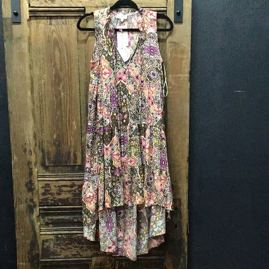 Sleeveless Tie Front Batik Print Dress