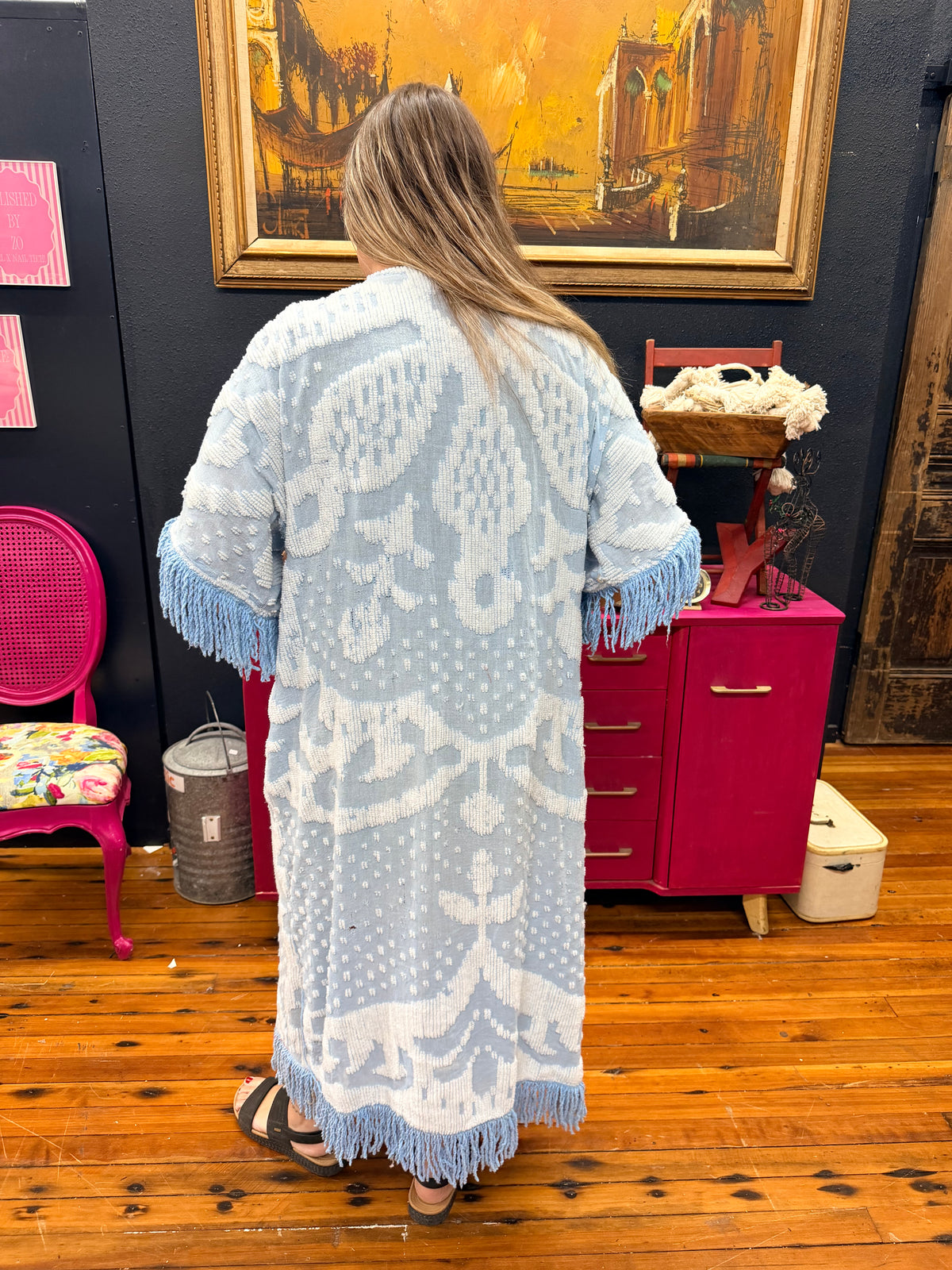 Blue Textured Patchwork Duster