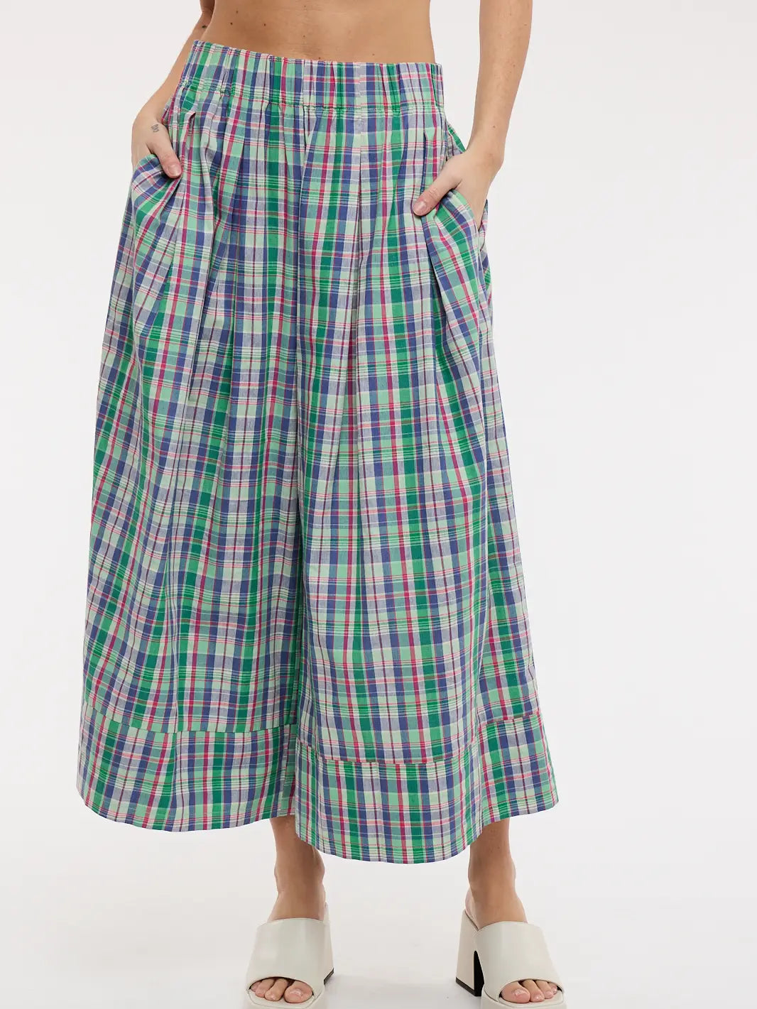 Plaid Wide Leg Pants- Green