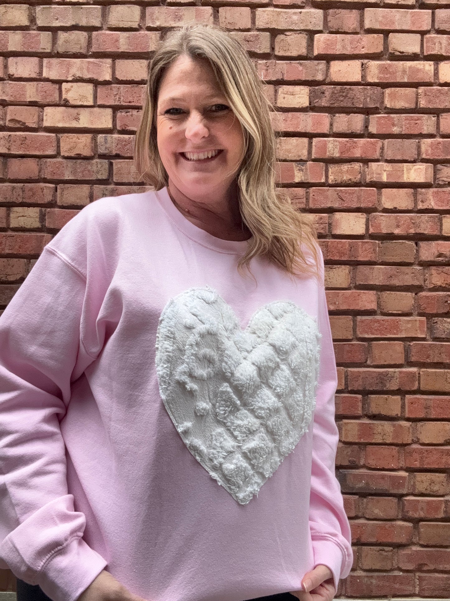 Chenille Heart Sweatshirt - Pink