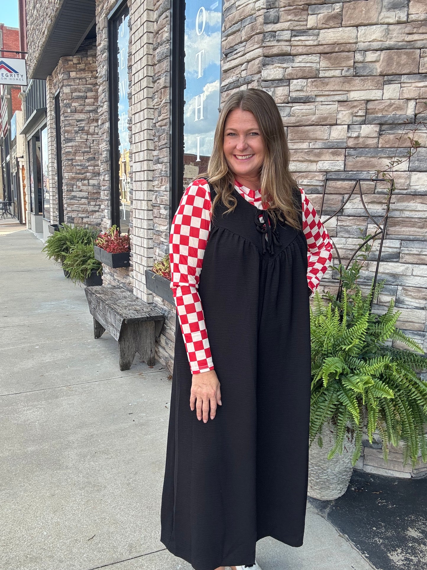 Black Textured Front Tie Jumpsuit