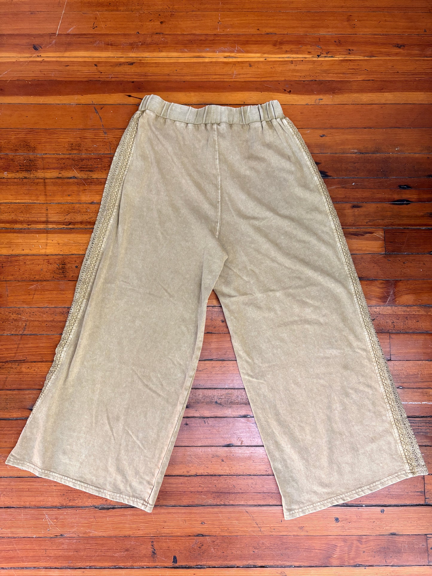 Crochet Lace Trim Mineral Washed Terry Knit Pants