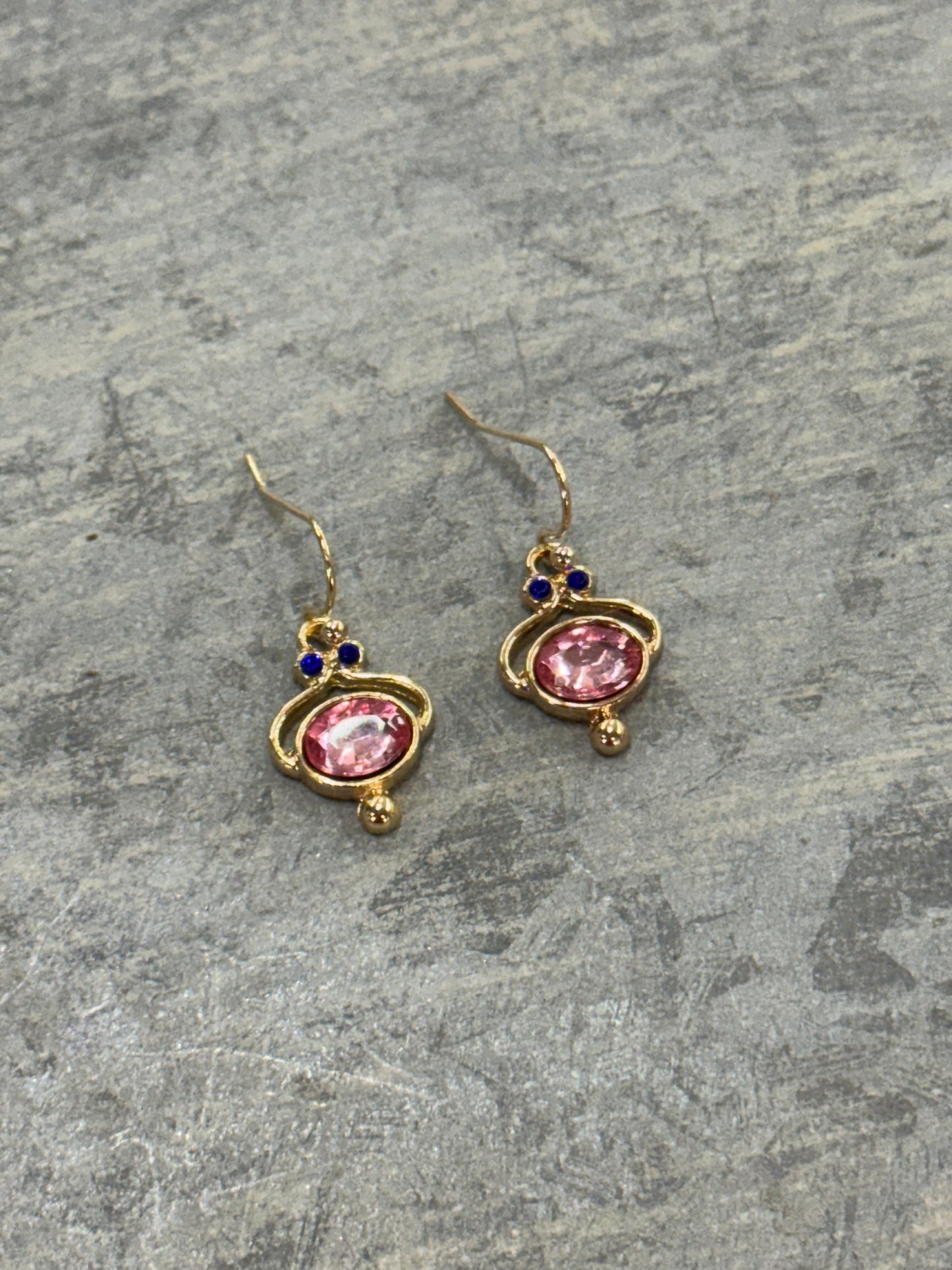Pink with Blue Jeweled Earrings