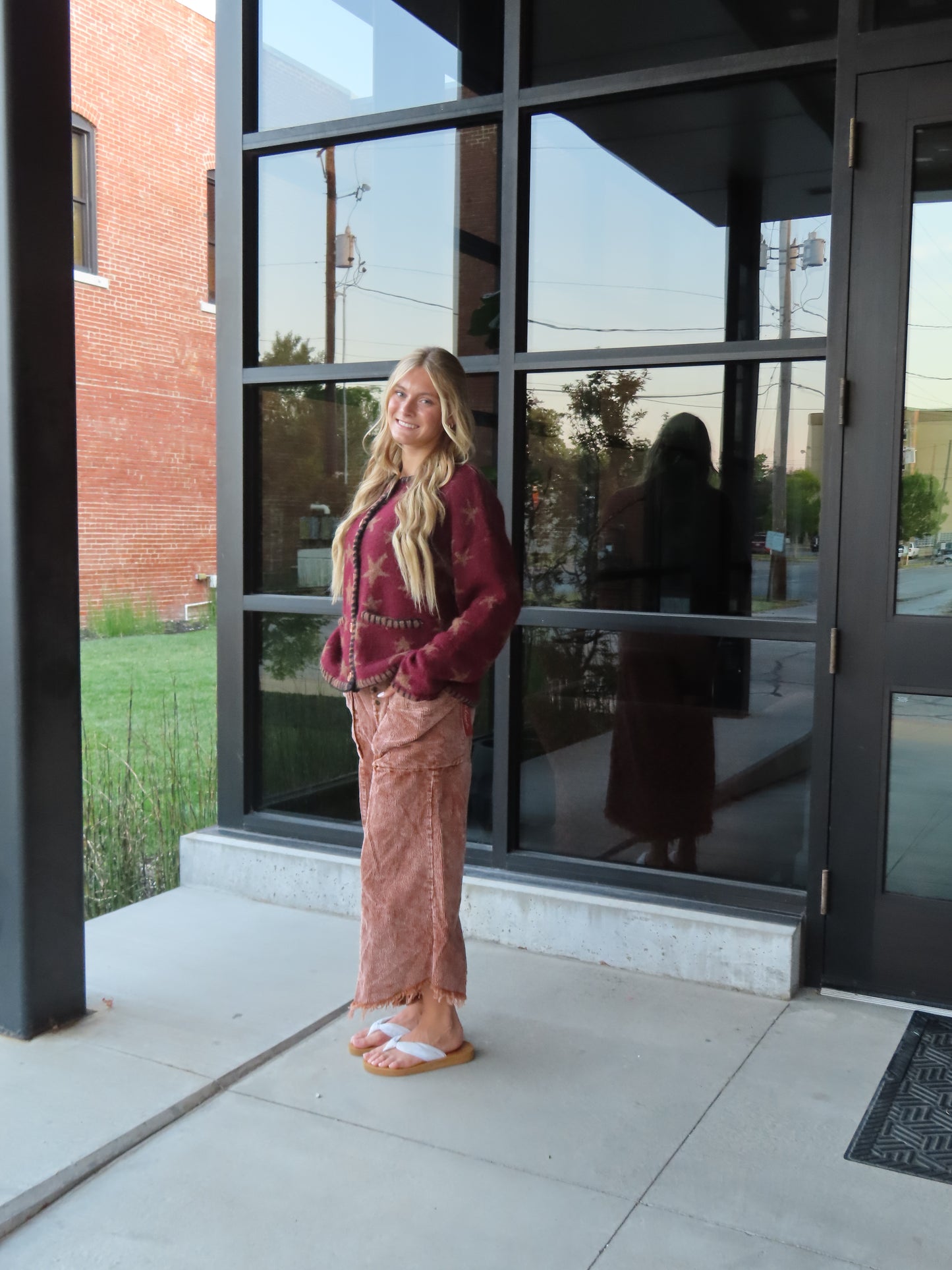 Button Up Star Sweater - Maroon