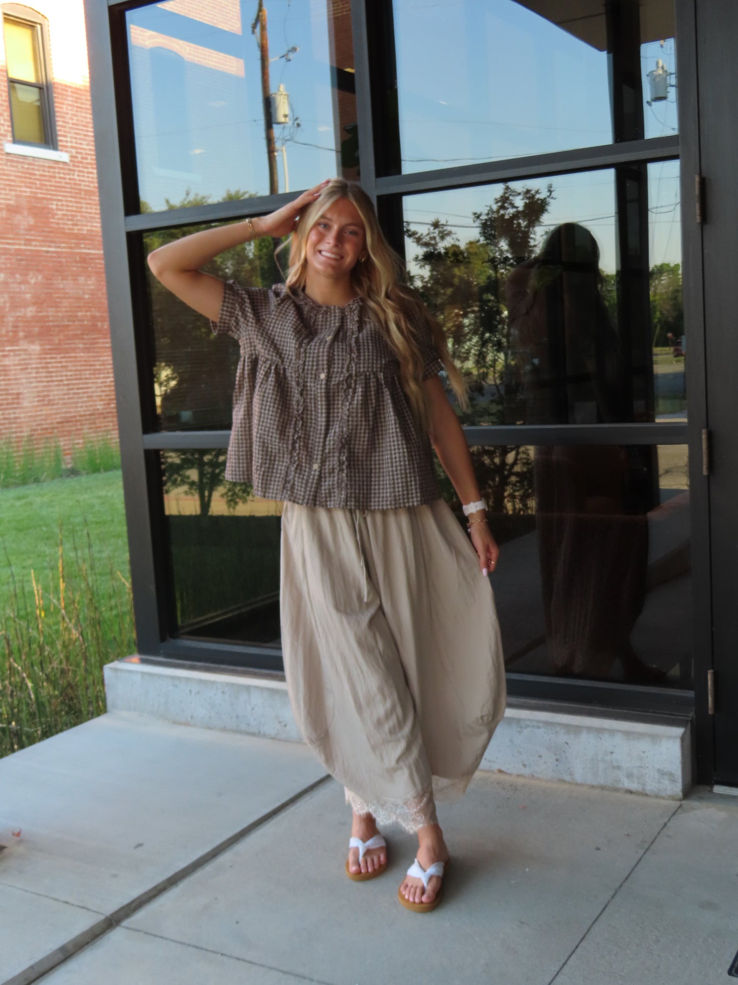 Button Up Gingham with Ruffle Top
