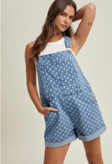 Polka Dot Denim Short Overalls