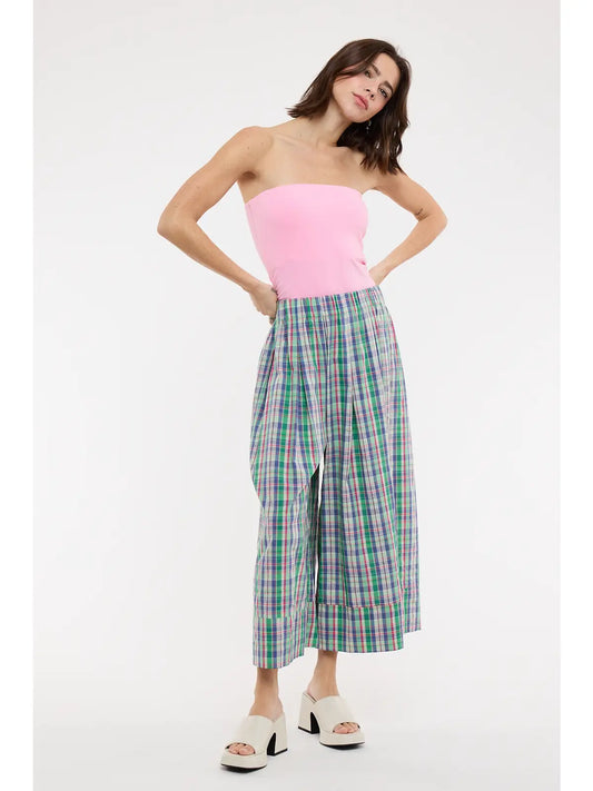 Plaid Wide Leg Pants- Green
