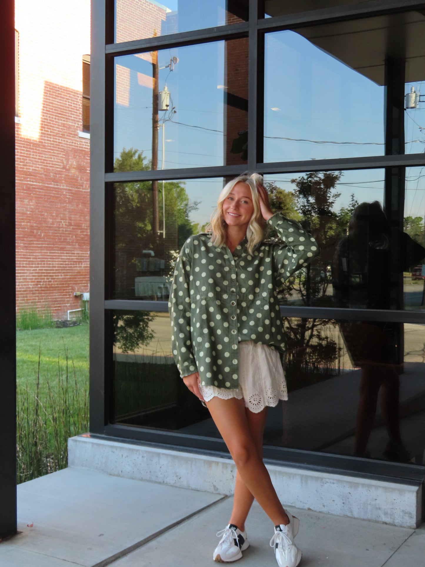 Polka Dot Fall Chambray Shirt