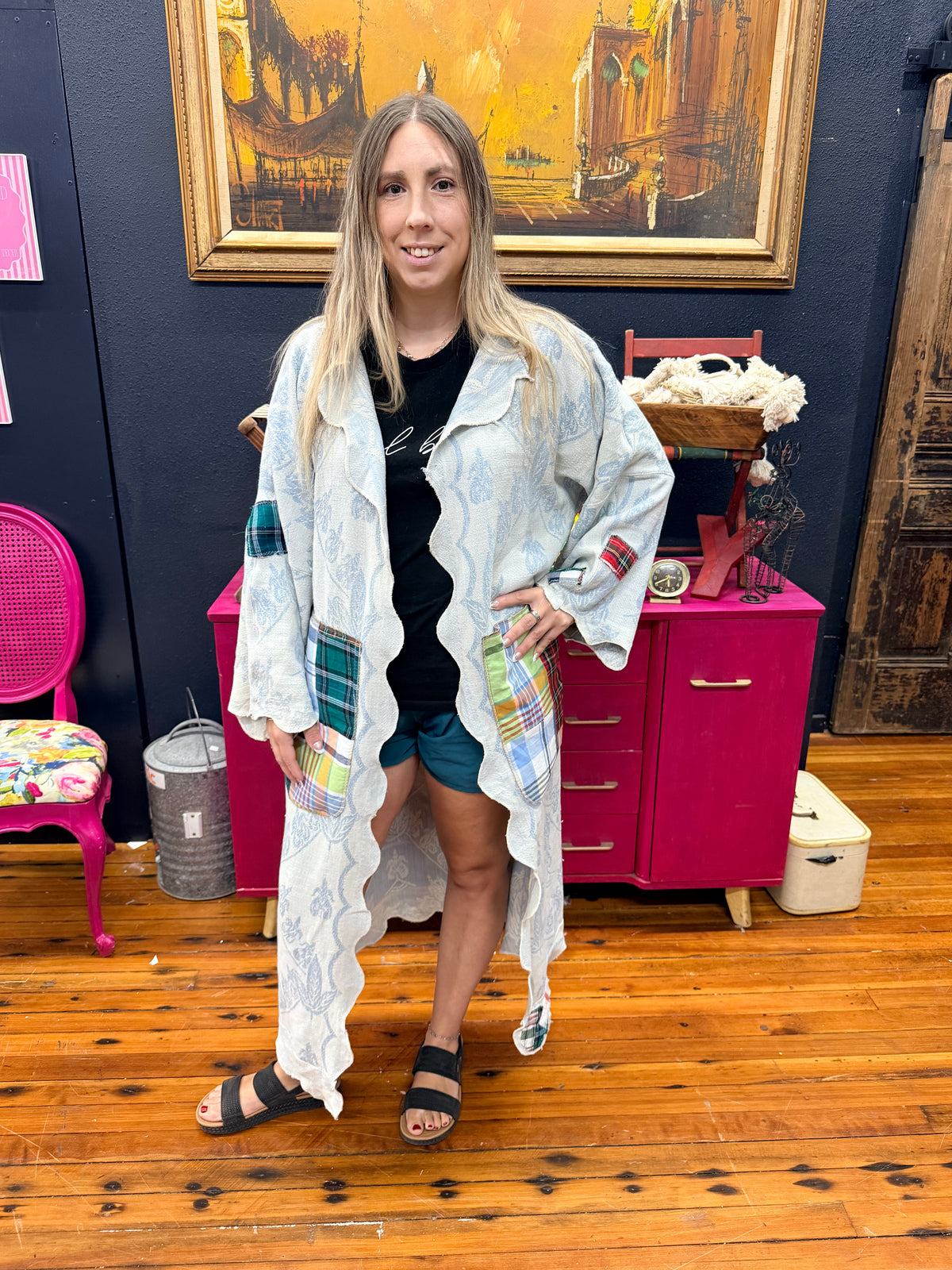 Scalloped Edge Floral Jacquard Patchwork Duster